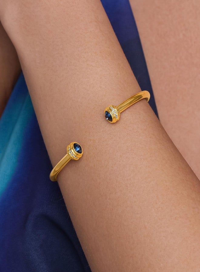 SNGIA Gold Chunky Infinity Statement FULLY ADJUSTABLE Open Cuff Bangle with Sapphire CZ Braided Charm for Women by SNGIA, Stackable Handmade Trendy Jewelry Gifts, Polished Beachy Vacation Fashion Boho Tennis Bracelet Accessories, Vintage Link Wire Thick Bohemian Nickle Free Open Forever Bracelet Bangle. - Image 4